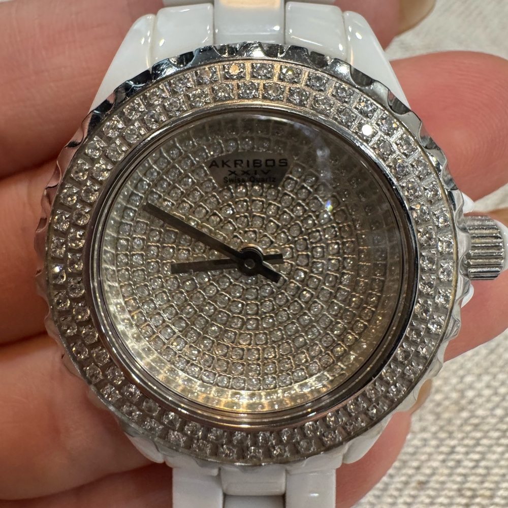 Akribos XXIV White Ceramic and Swarovski Crystal Women's Watch
